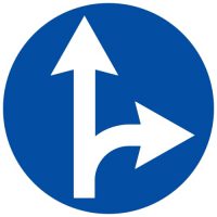 Ceļa zīme - Nr. 404 Braukt taisni vai pa labi
