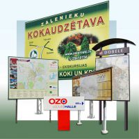 Informācijas norādes, stendi izkārtnes, kartes, plāksnes u.c.